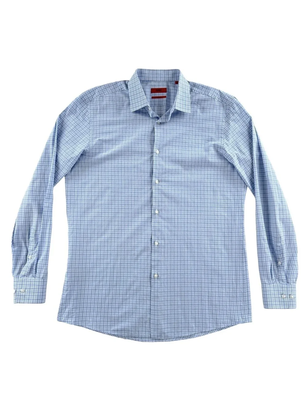 Hugo Boss Sharp Fit White/Blue Check Dress Shirt 16.5 x 34/35